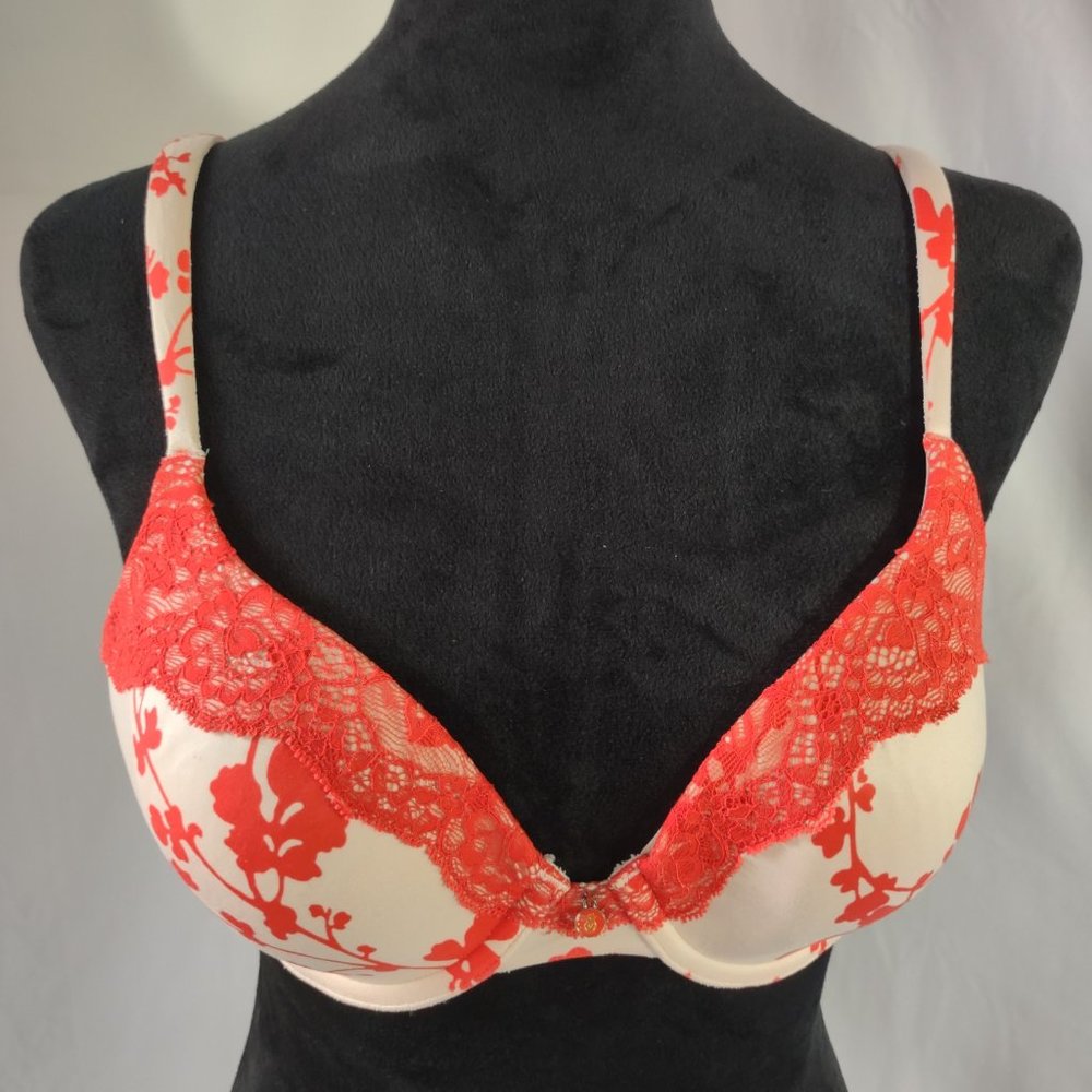 VICTORIA'S SECRET Red Lace Lined Perfect Coverage Underwire Bra Size 32C
